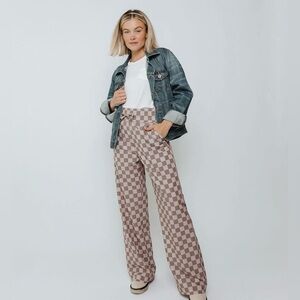 Albion Audrey Trouser, Brown Checkers, Small Petite NWOT